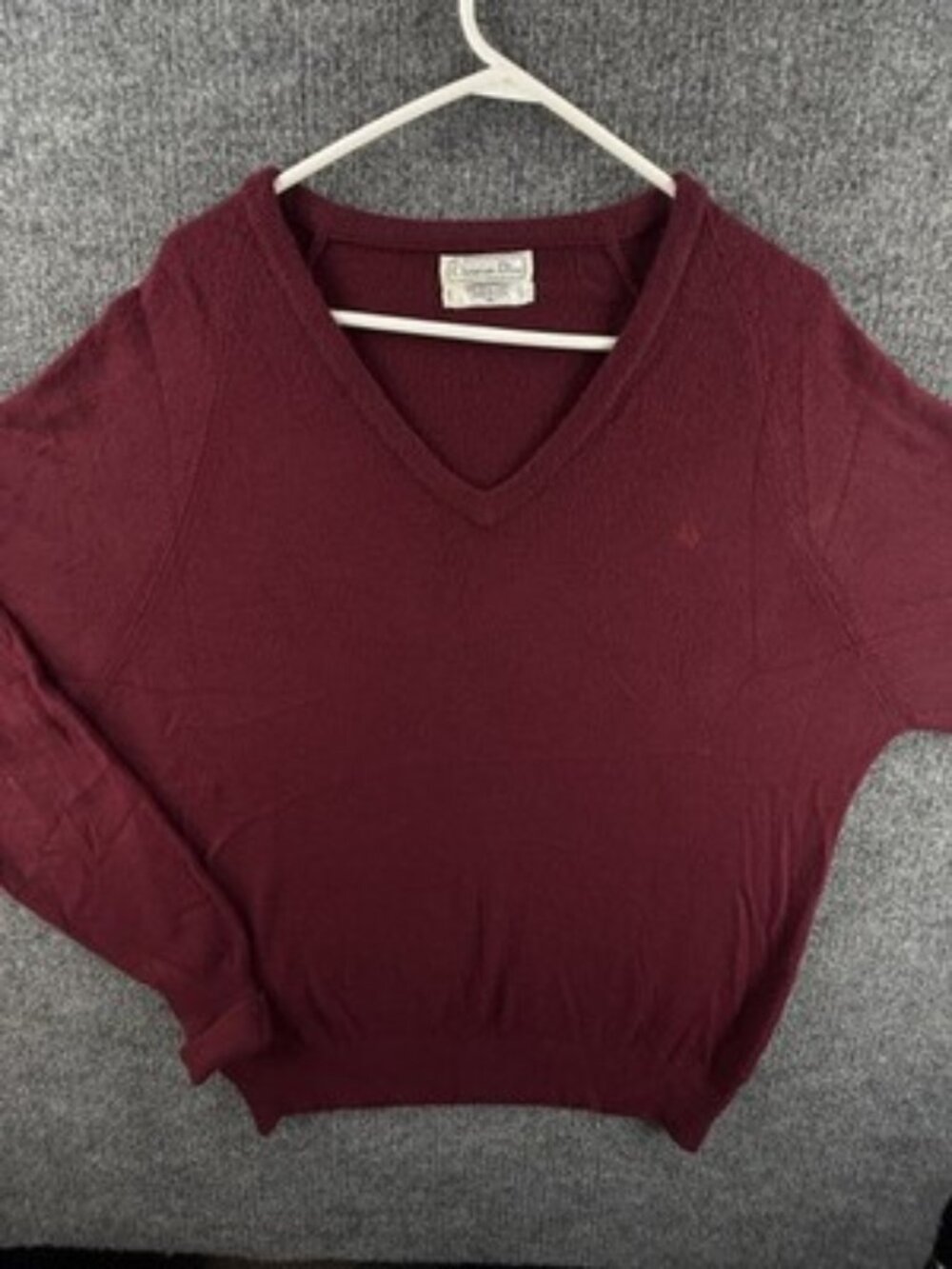 Christian Dior Acrylic Long Sleeve Pullover USA Men XL Logo Red V-Neck Sweater